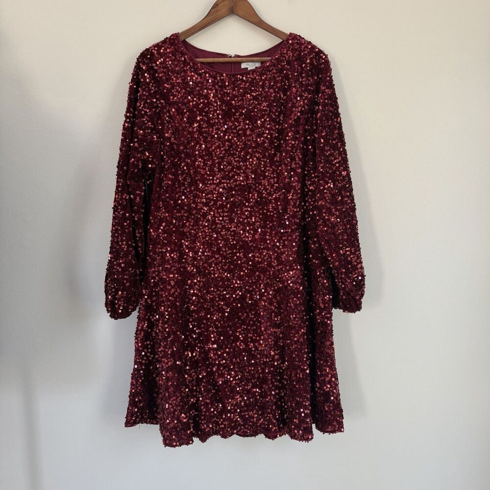 Cato Collection Burgundy Sequin Dress 14/16W Plus Size Party Cocktail Valentine